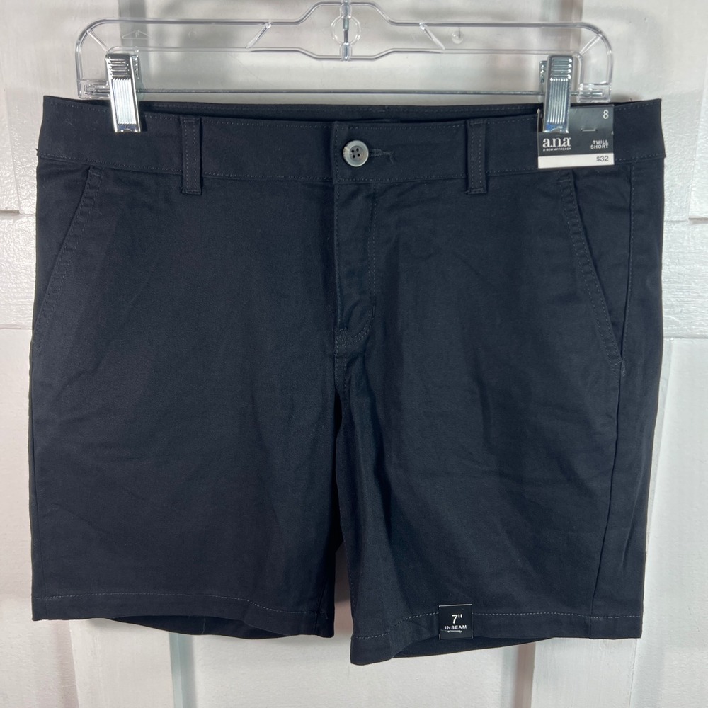ANA A New Approach Womens Black Twill Shorts 7 Inch Inseam Size 8 NWT